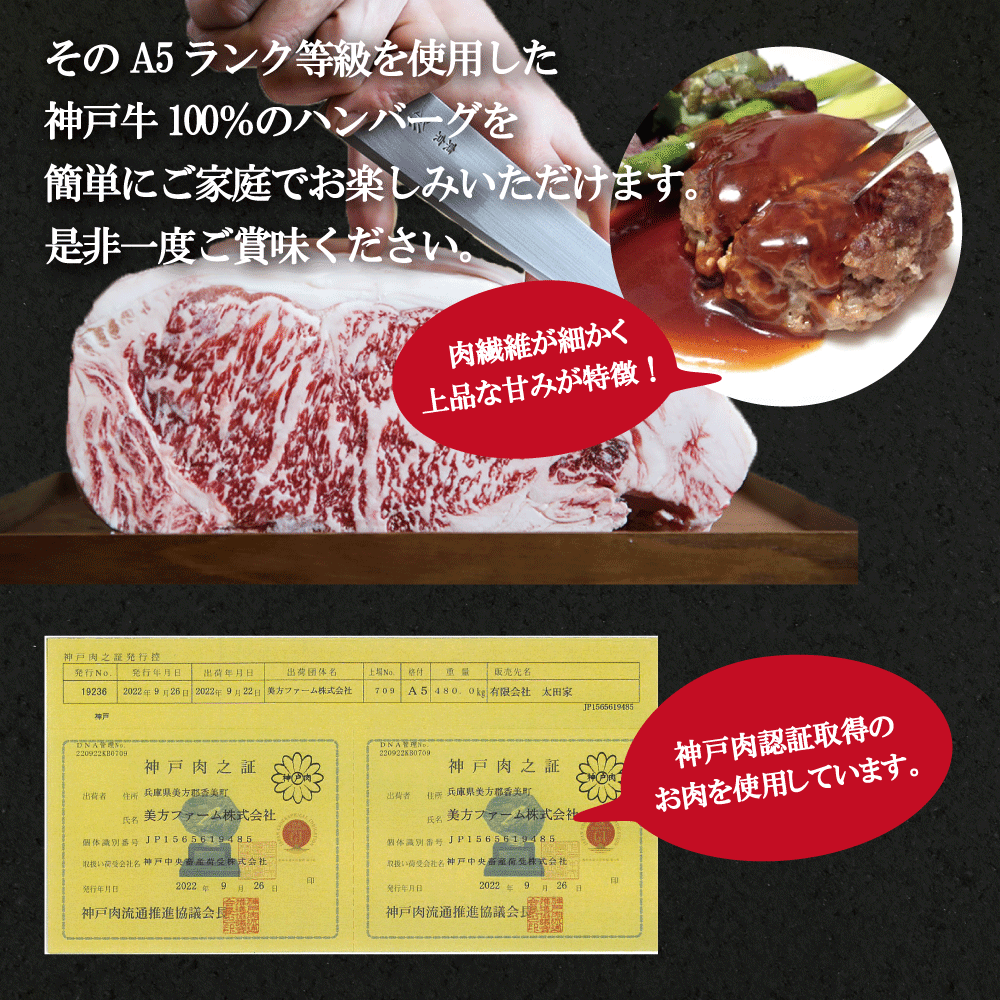 【 A5極みハンバーグ 】神戸プレミアムビーフハンバーグ130g×5P(合計650g)