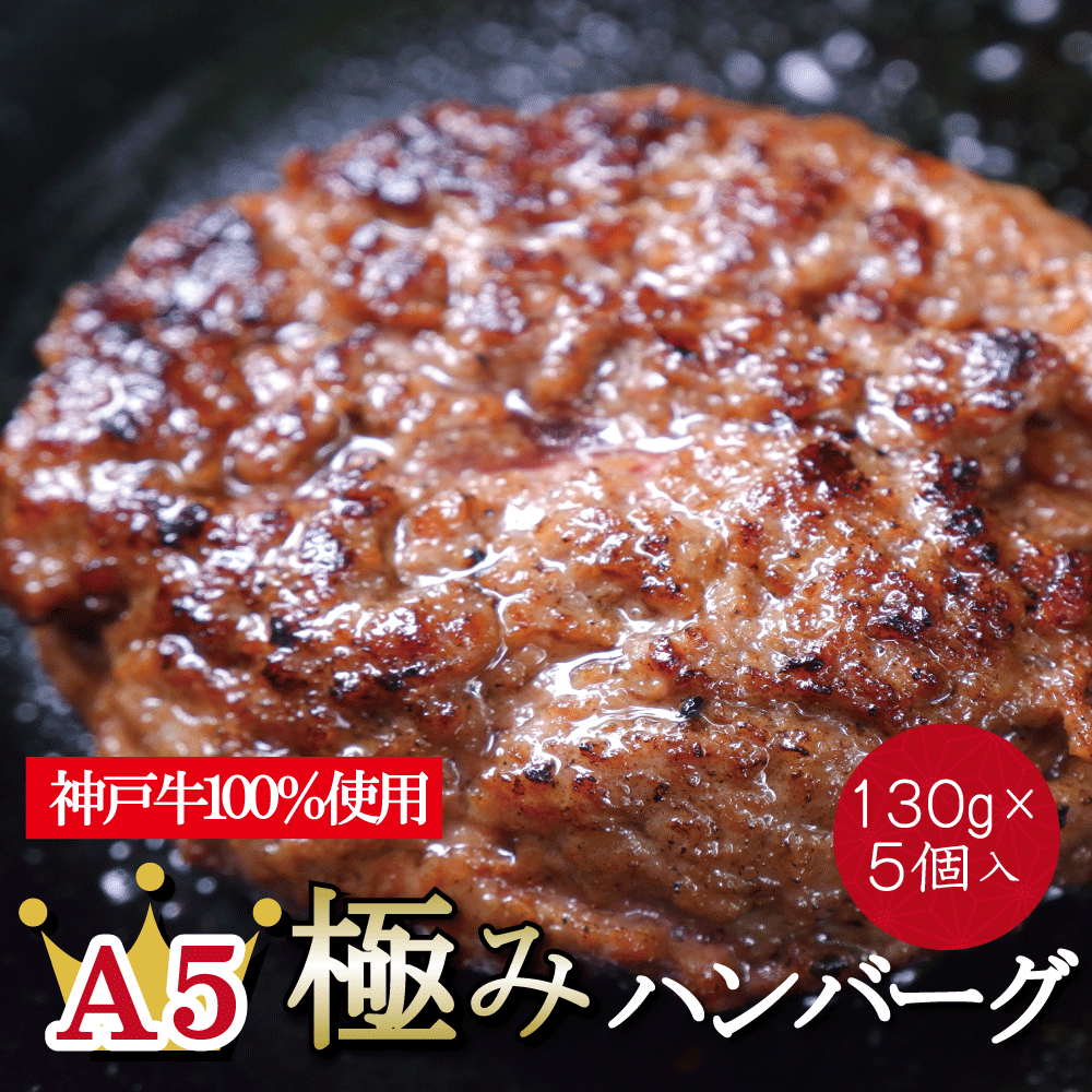 【 A5極みハンバーグ 】神戸プレミアムビーフハンバーグ130g×5P(合計650g)